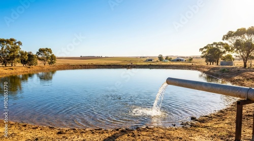 Water Pipe Filling Farm Dam Irrigation Reservoir Landscape