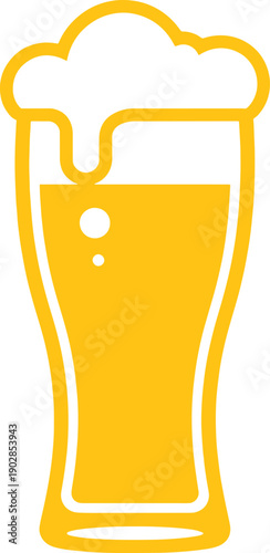 Golden Beer Glass with Foam Outline yellow