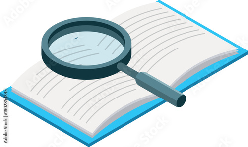 Book search isometric icon. Education knowledge symbol