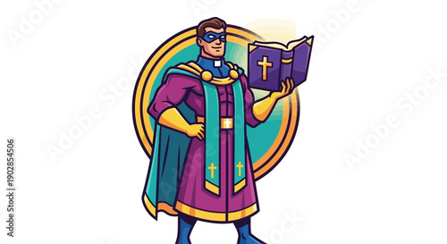 Superhero Reading a Book in Vibrant Costume at a Comic Convention - Colorful Illustration of a Fictional Character