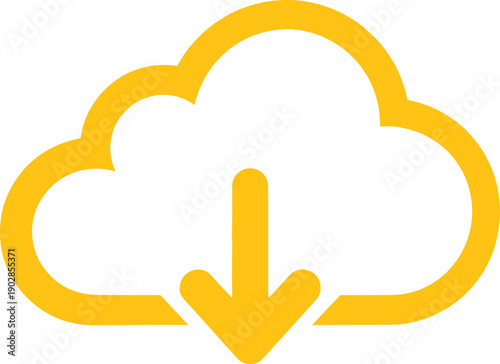 Yellow cloud with downward arrow symbol for download concept technology