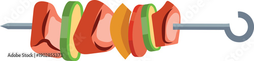 Skewer cartoon icon. Roasted meat vegetable stick