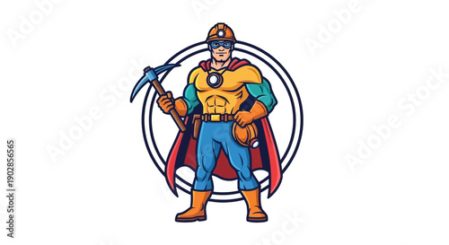 Superhero Action Scene Featuring a Miner Character in a Dynamic Comic Style Illustration