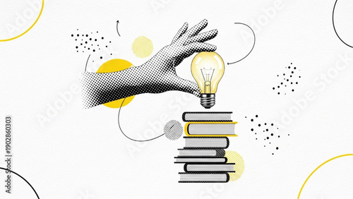 Illuminating Knowledge Hand holding a bright idea bulb above stacked books, symbolizing learning and innovation