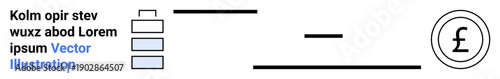Data analysis, financial growth, business reports, budgeting, currency exchange, market trends. Vertical bars, horizontal lines and a British pound currency symbol. Data analysis and financial