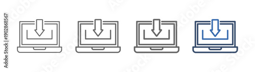 
outline icon set system installation with laptop design and down arrow