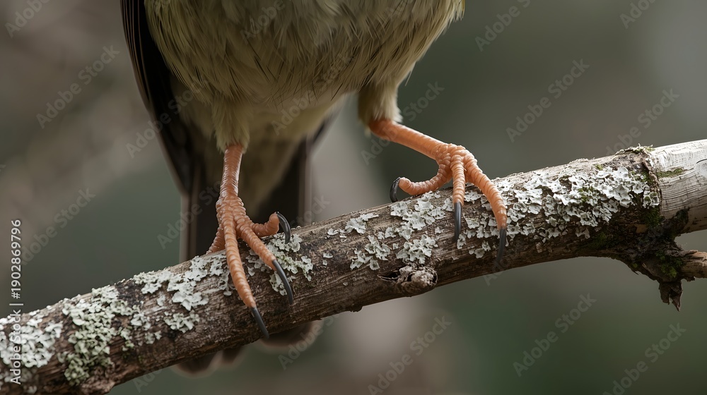 Fototapeta premium Close up detail of bird feet gripping tree branch with sharp claws and natural texture, wildlife macro scene showing balance and survival in nature