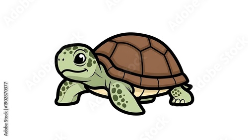 Cartoon Green Turtle Illustration Isolated White.