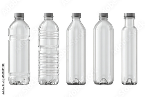 Set of Empty Plastic Bottles on White Background