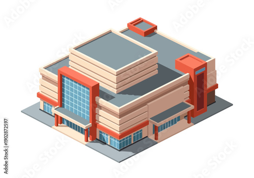 Modern Commercial Building Isometric Illustration: Contemporary Urban Architecture for Business District Development Projects