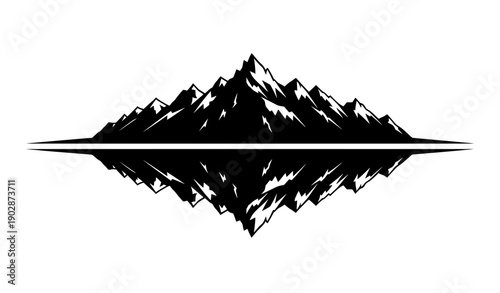 Jagged mountain range silhouette with water reflection vector isolated on transparent background