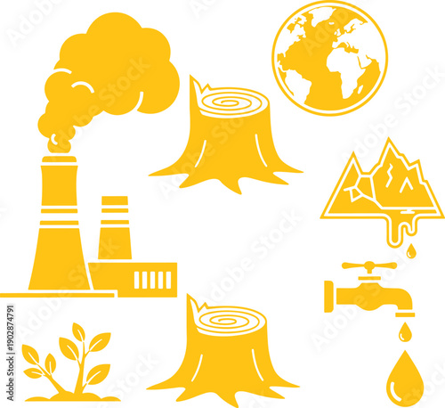 Yellow of environmental issues and nature pollution tree stump