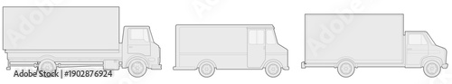 Technical drawing of a truck, pickup truck, and armored vehicle.