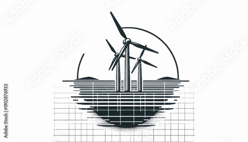 Wind Turbines Illustration Renewable Energy Source.