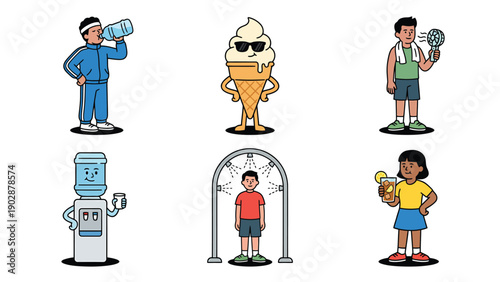 Summer Heat Relief Illustrations Hydration Cooling and Refreshment