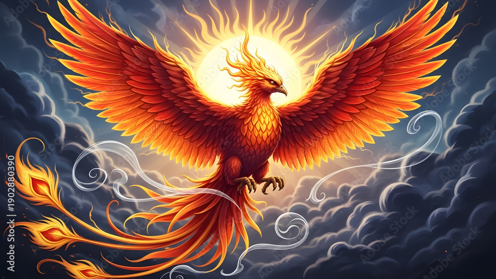 Fototapeta premium Majestic Phoenix Soaring with Fiery Wings