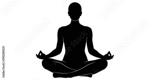 Vector illustration of a woman sitting in a lotus yoga pose silhouette for meditation and spiritual zen balance