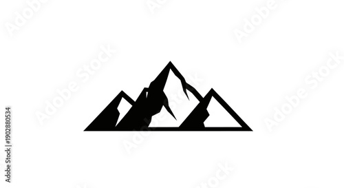 Set of black mountain and pyramid vector icons featuring camping tents and Egyptian travel symbols in a 3d paper art design style
