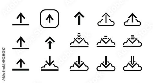 Set of icons for web design including travel symbols like a summer sun and beach boat vector illustrations with arrow buttons and internet signs for a functional pictogram element