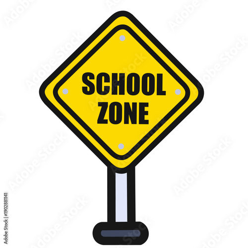 School Zone Sign in Flat Style for Child Safety Area