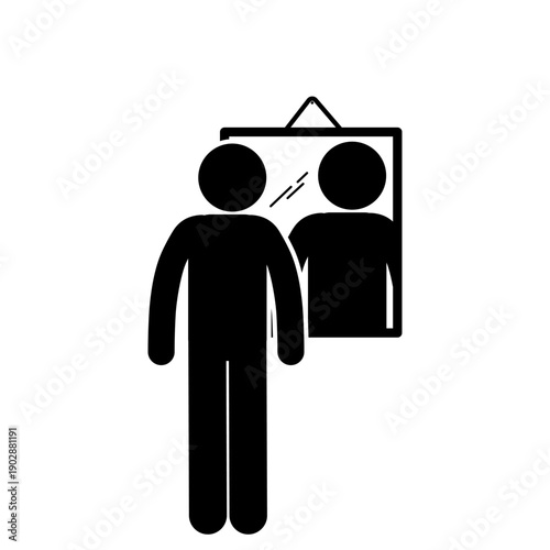 Stick figure looking at mirror reflection