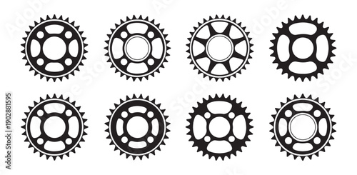 Cycle chainwheel designs set with various spoke configurations for industrial bike part shop