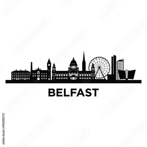 Wallpaper Mural Silhouetted skyline of Belfast Northern Ireland with city name below Torontodigital.ca