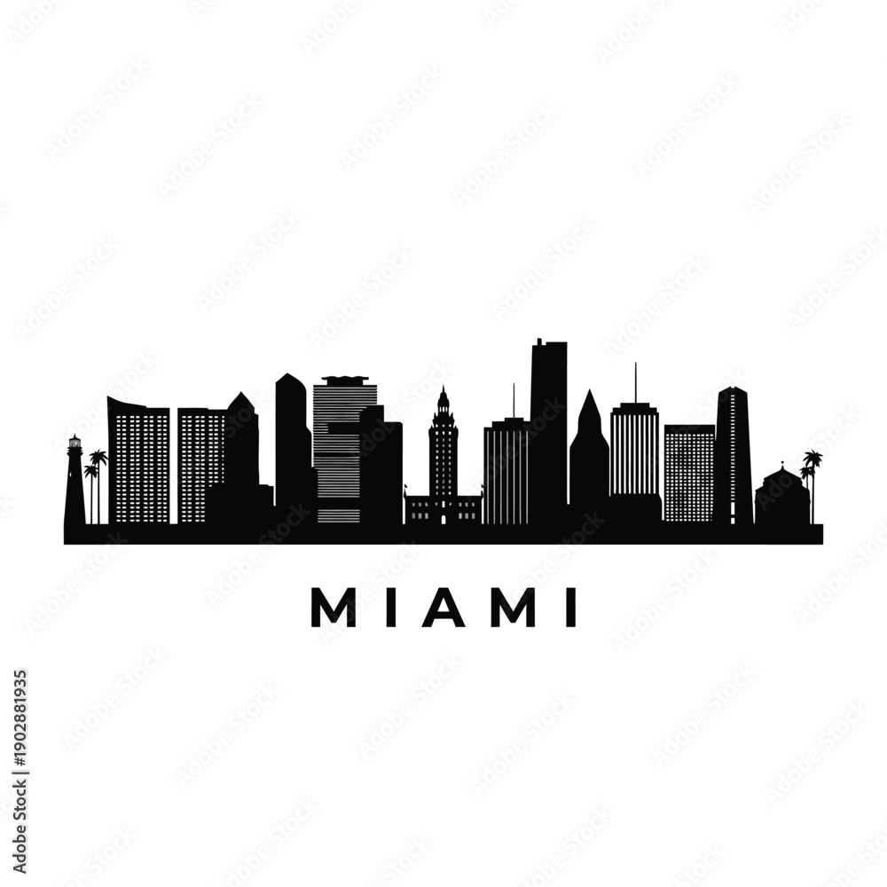 Fototapeta premium A striking black silhouette of the miami skyline with city name below