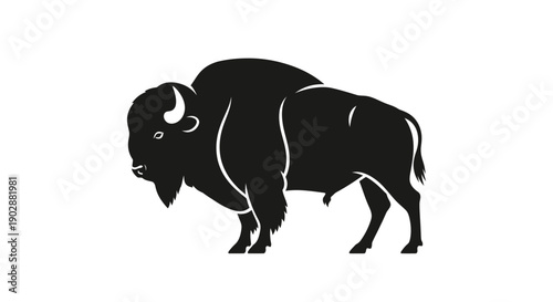 Minimalist silhouette of a bison standing alone on a white background