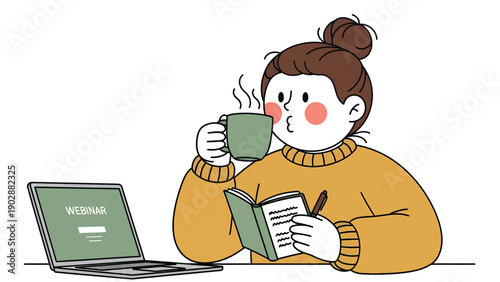 Cozy Woman Working and Relaxing at Home with Laptop and Cup of Tea