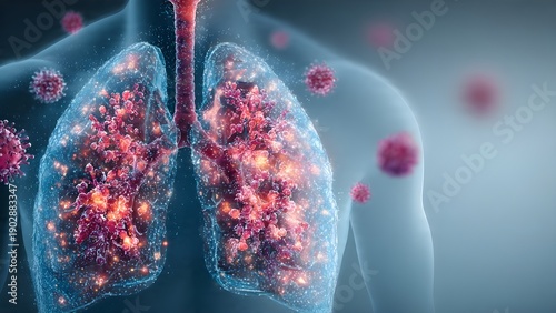 Human Lungs Infection with Virus Particles Medical 3D Illustration Art