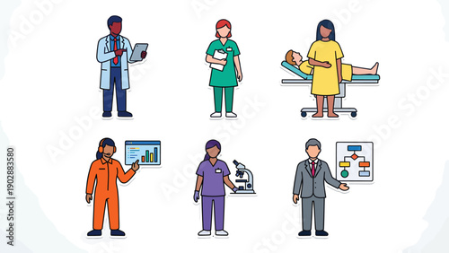Diverse Professional Occupations Set: Healthcare, Science, Industry, and Business Careers Illustration
