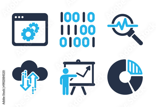 Cloud Computing and Digital Statistics icon set. Solid glyph series icons