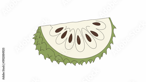 Vibrant cartoon illustration of a fresh soursop fruit slice with seeds tropical healthy food