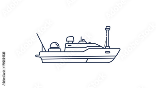 Modern naval vessel icon showcasing advanced maritime technology and sleek design outline