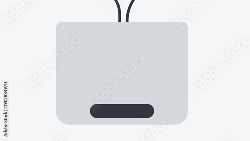 Minimalist grey network router icon illustration with connected cables and indicator light