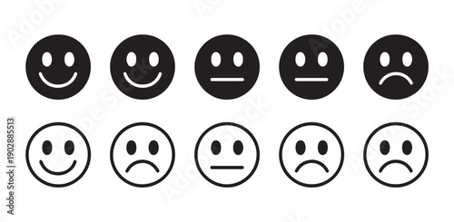 Collection of different face icons showing emotions like happy neutral and sad