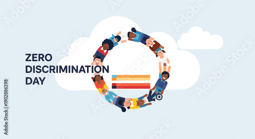 Diverse group of people celebrating Zero Discrimination Day with a banner