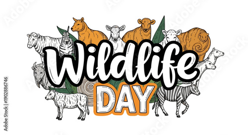Celebrating Wildlife Day with diverse animals in a graphic illustration
