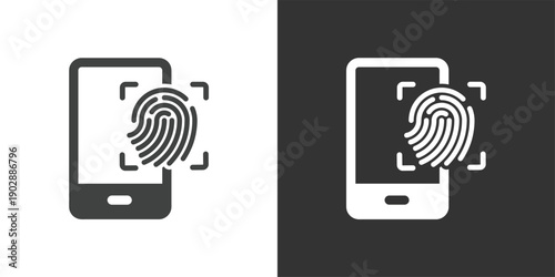 Mobile Fingerprint Scan icon. Solid glyph series icon