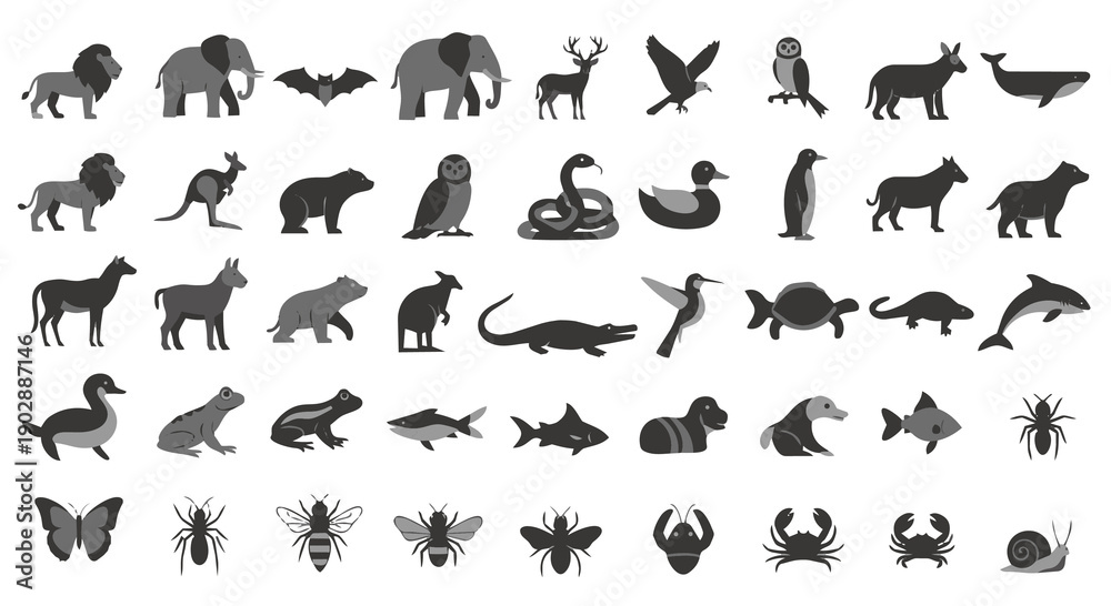 Fototapeta premium Minimal Animal Silhouette Library Flat Vector