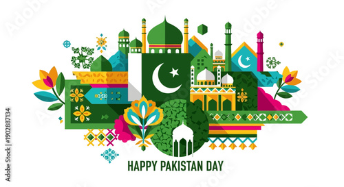 Vibrant illustration of Pakistan Day celebrations showcasing cultural heritage and national pride