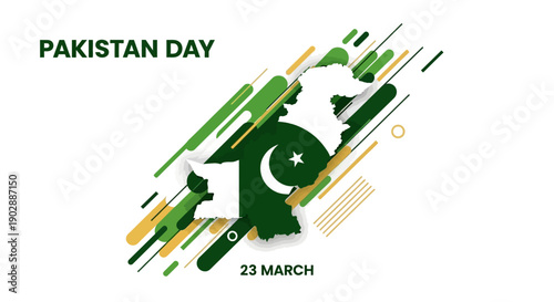 Celebration of Pakistan Day on 23rd March with patriotic symbols and green theme