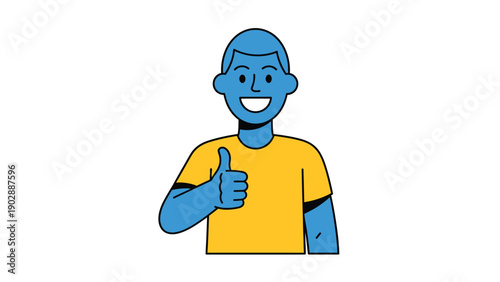Happy person giving thumbs up gesture. Flat vector illustration representing approval, success, and positive feedback.