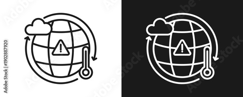 Climate Change Icon Set Outline In White And Black Background