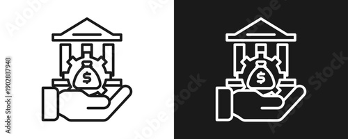 Monetary Policy Icon Set Outline In White And Black Background