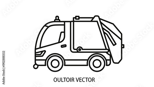 Minimalist outline vector illustration of a waste disposal sanitation truck icon design