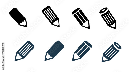 Pencil icon set vector illustration. Set of minimalist pencil and stationery icons in various stroke styles and fills, perfect for creative design and edit symbols