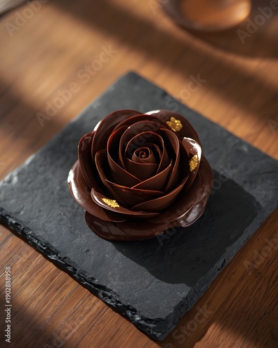Wallpaper Mural Artistic handcrafted chocolate rose dessert sculpture on slate board with dramatic lighting gourmet pastry chef romantic fine dining concept
 Torontodigital.ca