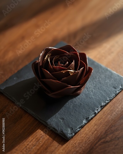 Wallpaper Mural Artistic handcrafted chocolate rose dessert sculpture on slate board with dramatic lighting gourmet pastry chef romantic fine dining concept
 Torontodigital.ca